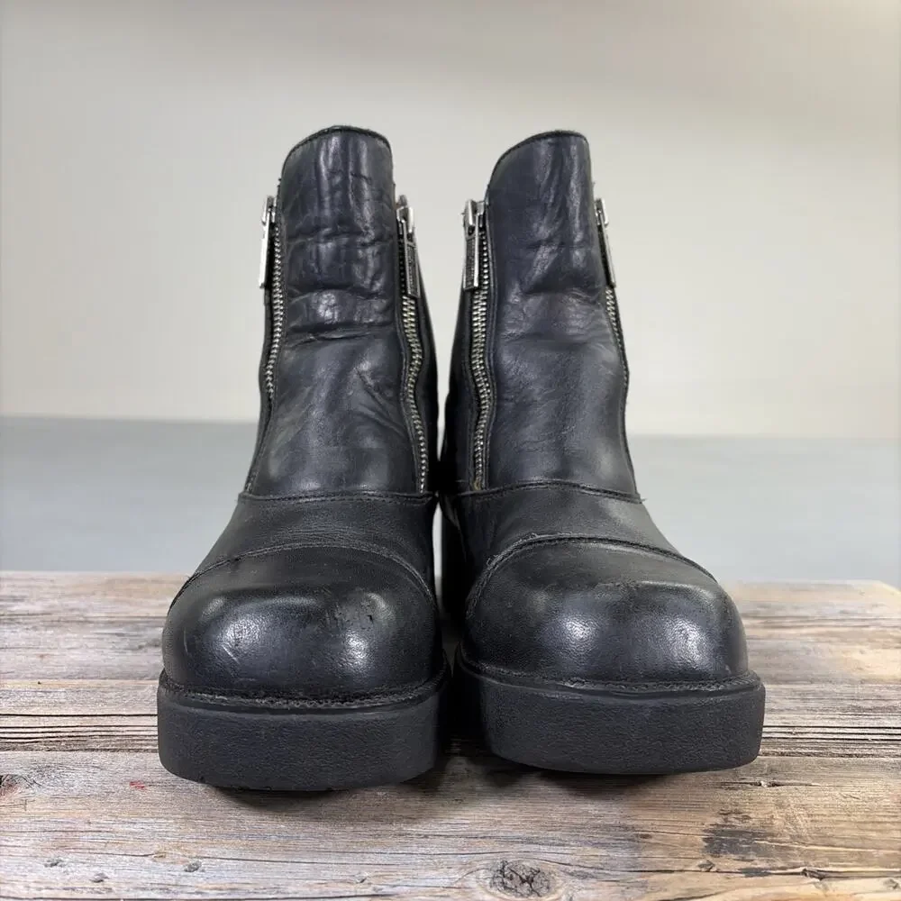 Harley Davidson Womens Black Leather Side Zip Biker Boots Size 7.5 Ankle Charity